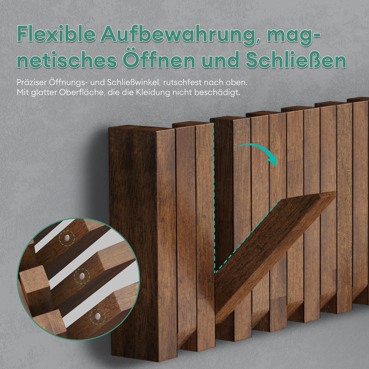 glasvilla Kleiderhaken Wandgarderobe Wandhaken aus Holz Garderobe mit 7 magnetischen Klapphaken Garderobenleiste Garderobenhaken Twigro-01