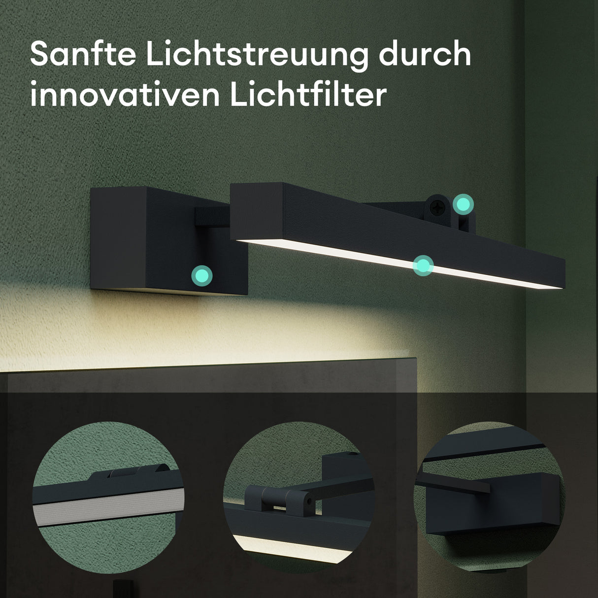 glasvilla Lampada da Specchio LED per Bagno | Lampada a Specchio 4000K, Illuminazione da Parete Ruotabile di 180° 9W Strahlenschön