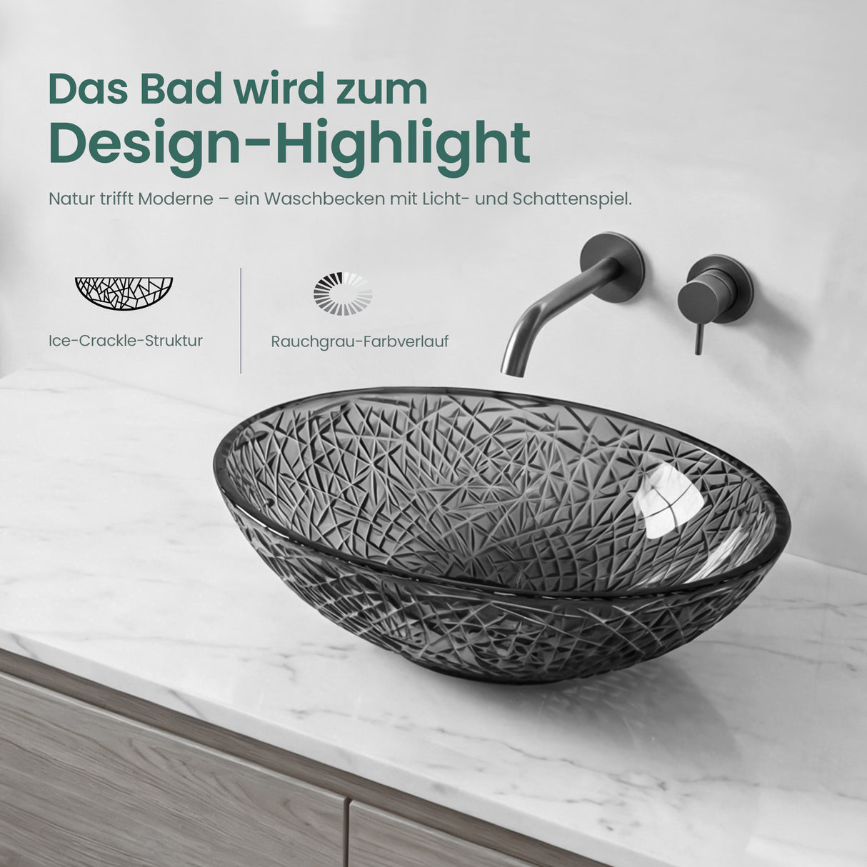 glasvilla Waschbecken Glas Aufsatzwaschbecken Glaswaschbecken Handwaschbecken Waschschale Oval