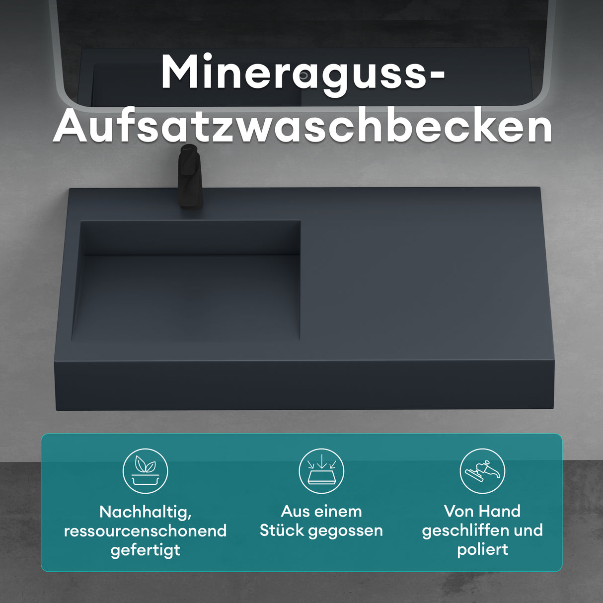 glasvilla lavabo lavabo suspendido lavabo sobre encimera mineral rectangular Col11