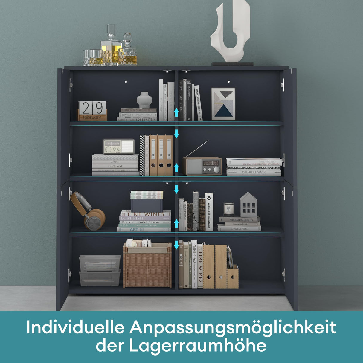 glasvilla Mobile Contenitore con 4 ante e 4 vani per Soggiorno, Sala da Pranzo, Camera da Letto Schrank04