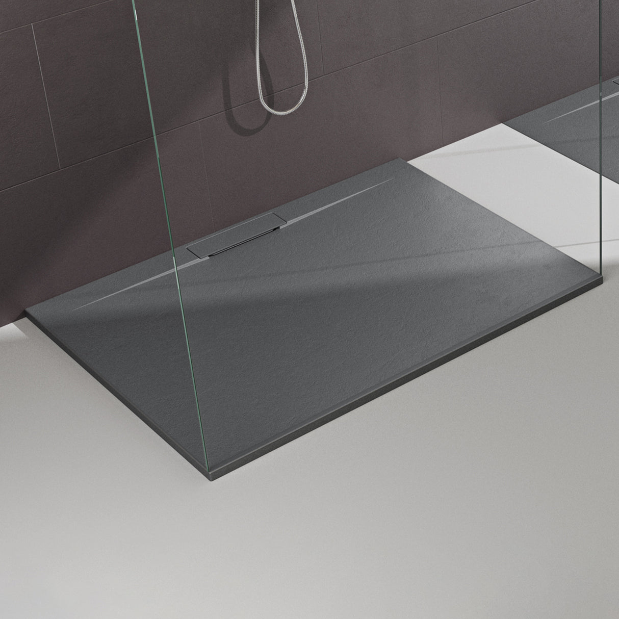 Receveur de douche Glasvilla pour cabine de douche, plat, rectangulaire, gris béton, en fonte minérale Lyra de haute qualité.