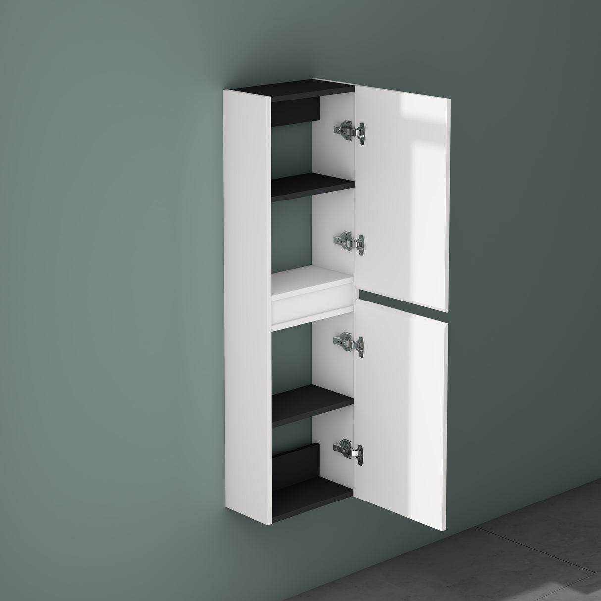 Glasvilla Verona – Armario auxiliar de baño suspendido con 2 puertas y 4 compartimentos (35×20×120 cm)