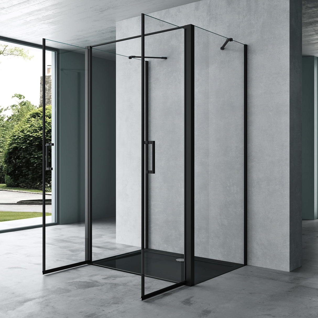 glasvilla Cabina de Ducha en Forma de U Separación de Ducha Cabina de Ducha Marco de Aluminio Vidrio de Seguridad ESG Vidrio Transparente Doble Puerta Negro Ravenna66UK