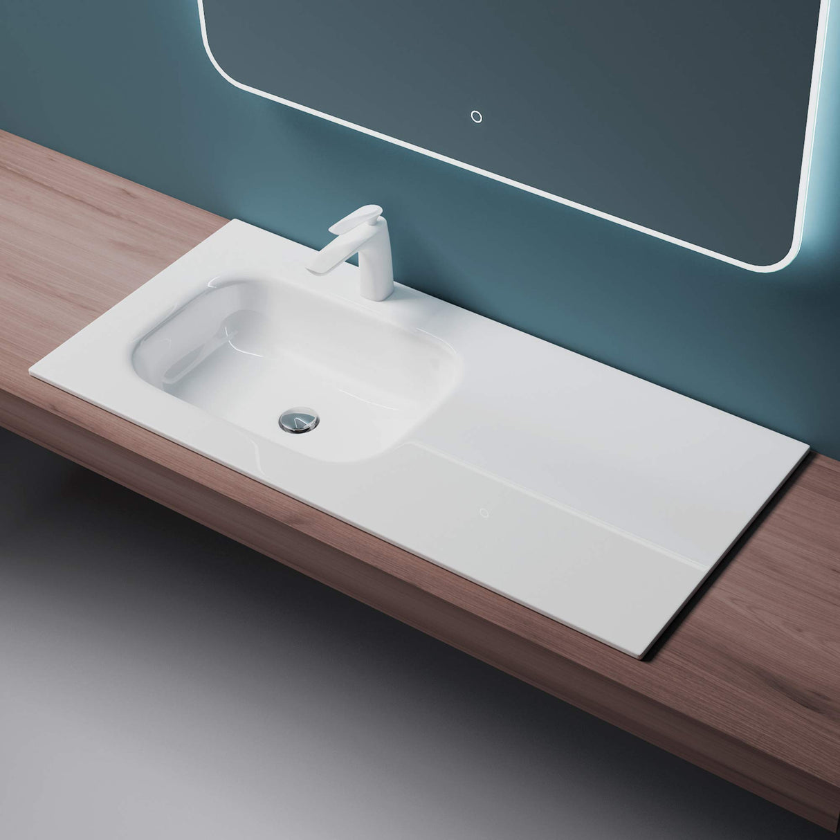 Lavabo Glasvilla, lavabo encastré, lavabo en fonte minérale, meuble-lavabo, grand espace de rangement, rectangulaire Col04