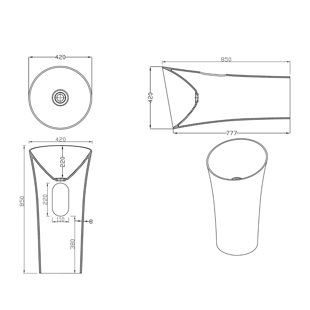 glasvilla Lavandino a Colonna Lavandino su Piedistallo per Bagni da Marmo Fuso, Lavabo a Colonna Colossum33