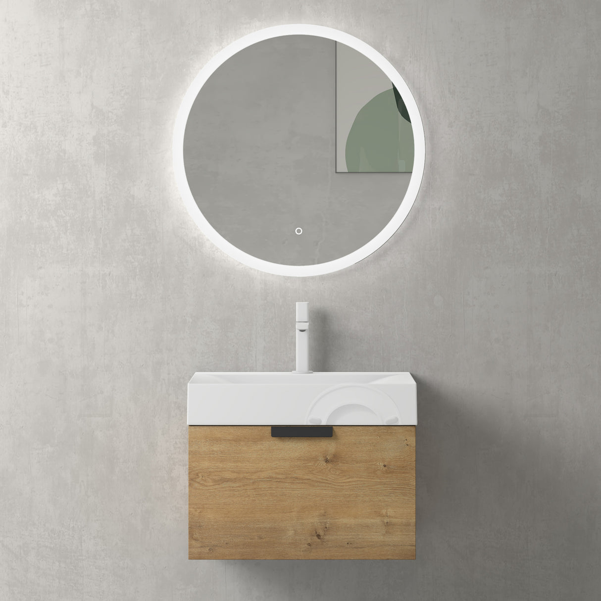 glasvilla Mobile Bagno Sospeso, Mobile da Bagno con Cassetto a Chiusura Soft-Close Include Lavabo, Lonato