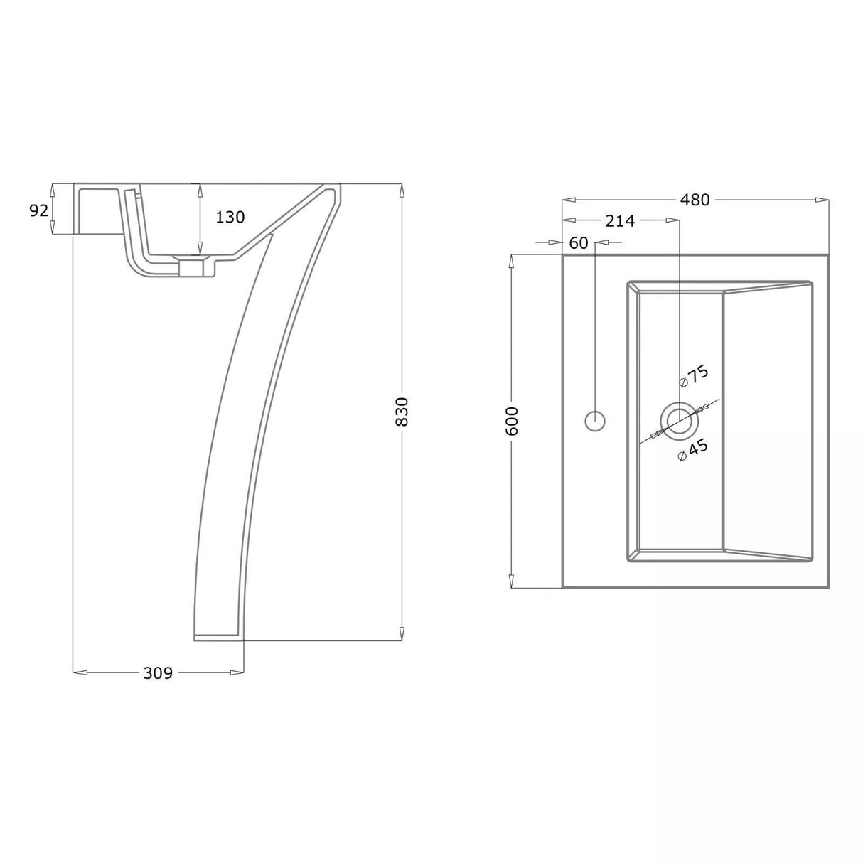 glasvilla Lavandino a Colonna Lavandino su Piedistallo per Bagni da Marmo Fuso, Lavabo a Colonna con un Foro per la Rubinetteria, Colossum07