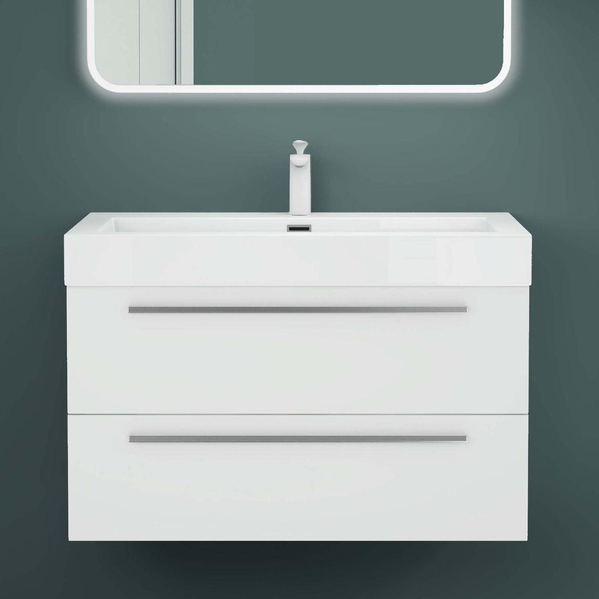 Ensemble de meubles de salle de bain Glasvilla comprenant un meuble-lavabo avec meuble bas et vasque en fonte minérale Quadratto