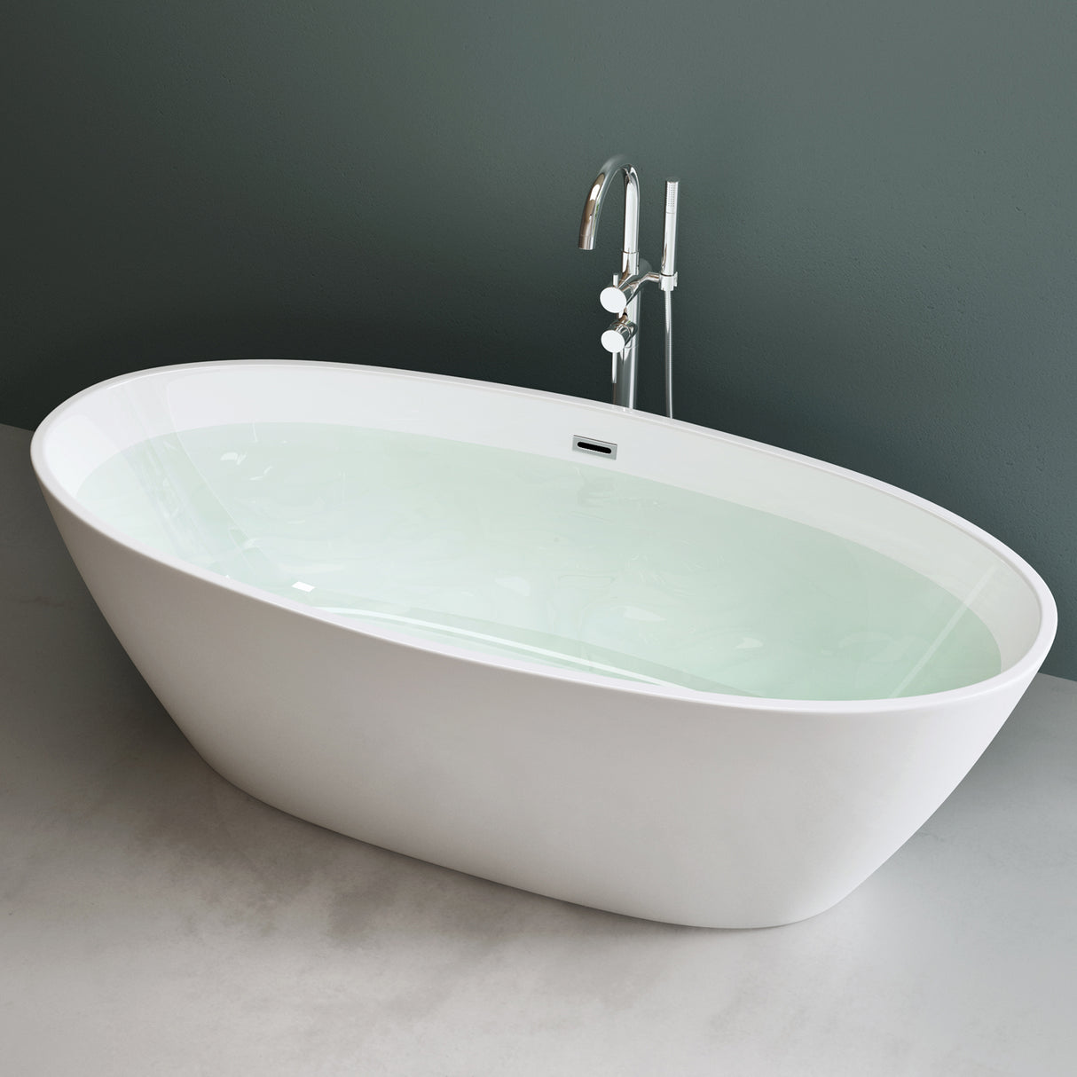 glasvilla Bañera Independiente Acrílico Ovalada Bañera de Acrílico de Pie incl. Kit de Drenaje Pop Up Blanco