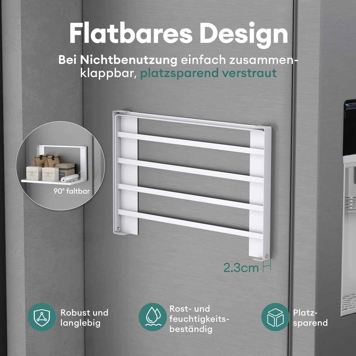 glasvolla Handtuchhalter Badetuchhalter Magnetische Regale für Waschmaschine Klappregal Wandregal ohne Bohren 41x25cm Multifunktionaler Regal für Kühlschrankseit, Bad, Küche Folda-01