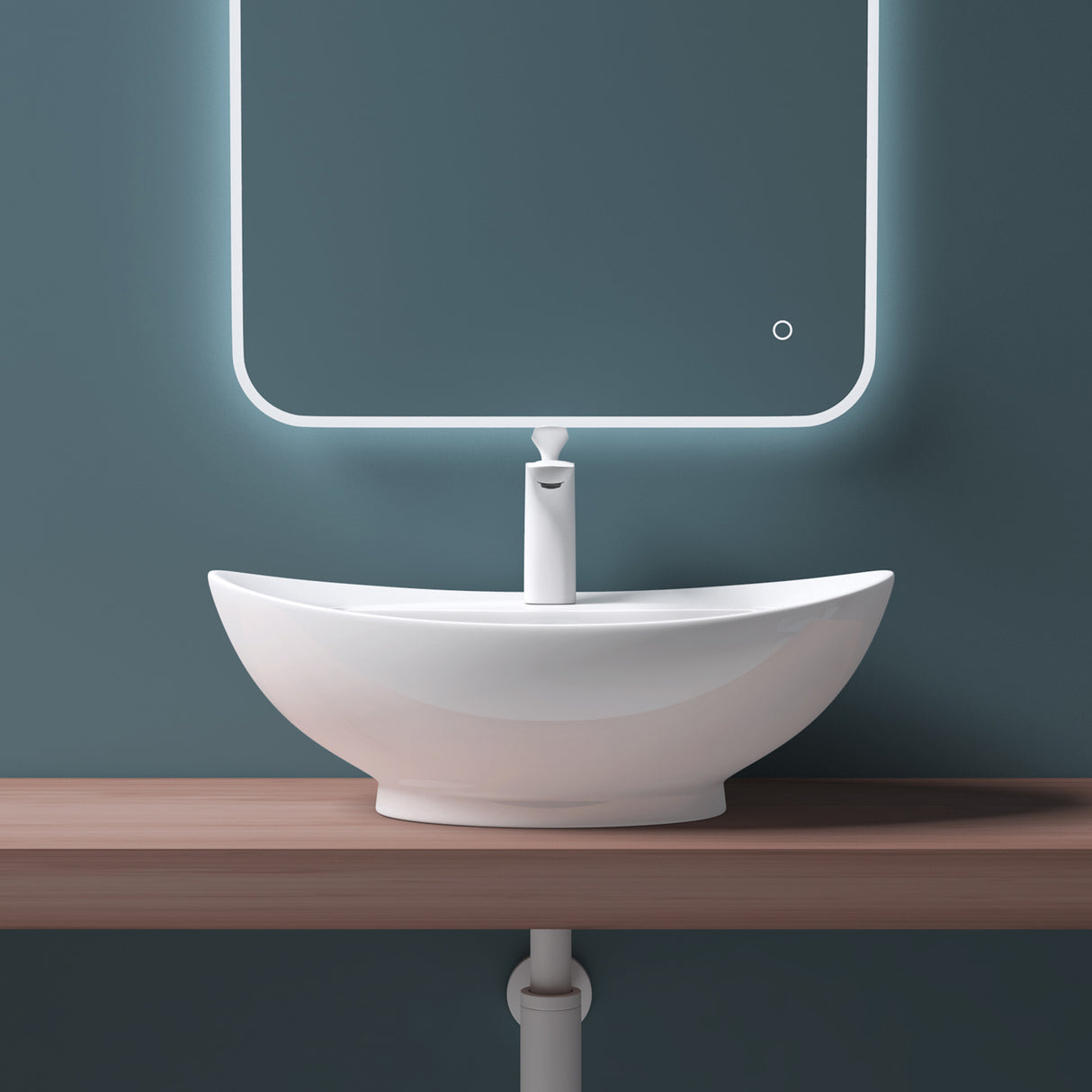 glasvilla Lavabo de encimera, blanco Bruselas302 de cerámica, con recubrimiento Nano