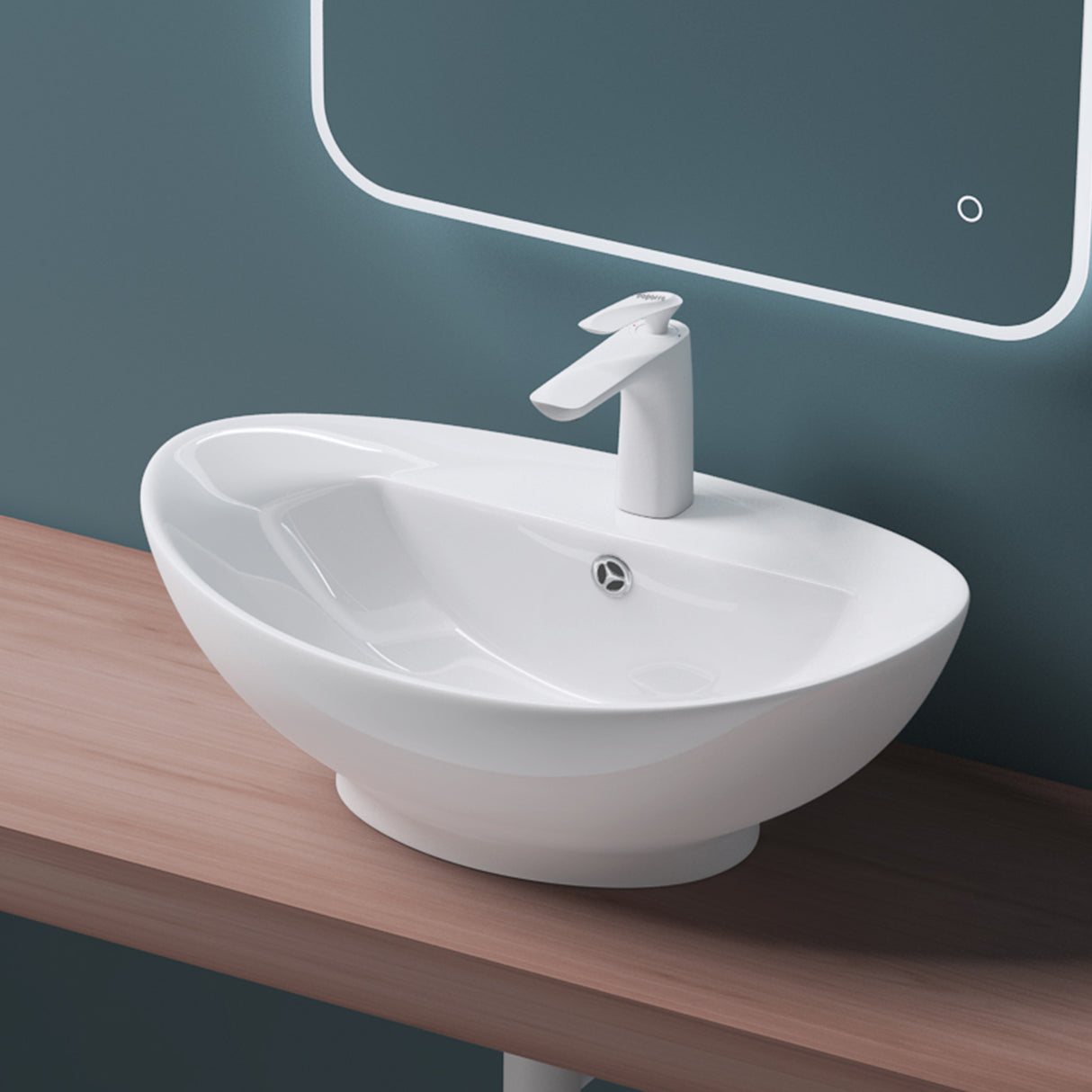 glasvilla Lavabo de encimera, blanco Bruselas302 de cerámica, con recubrimiento Nano