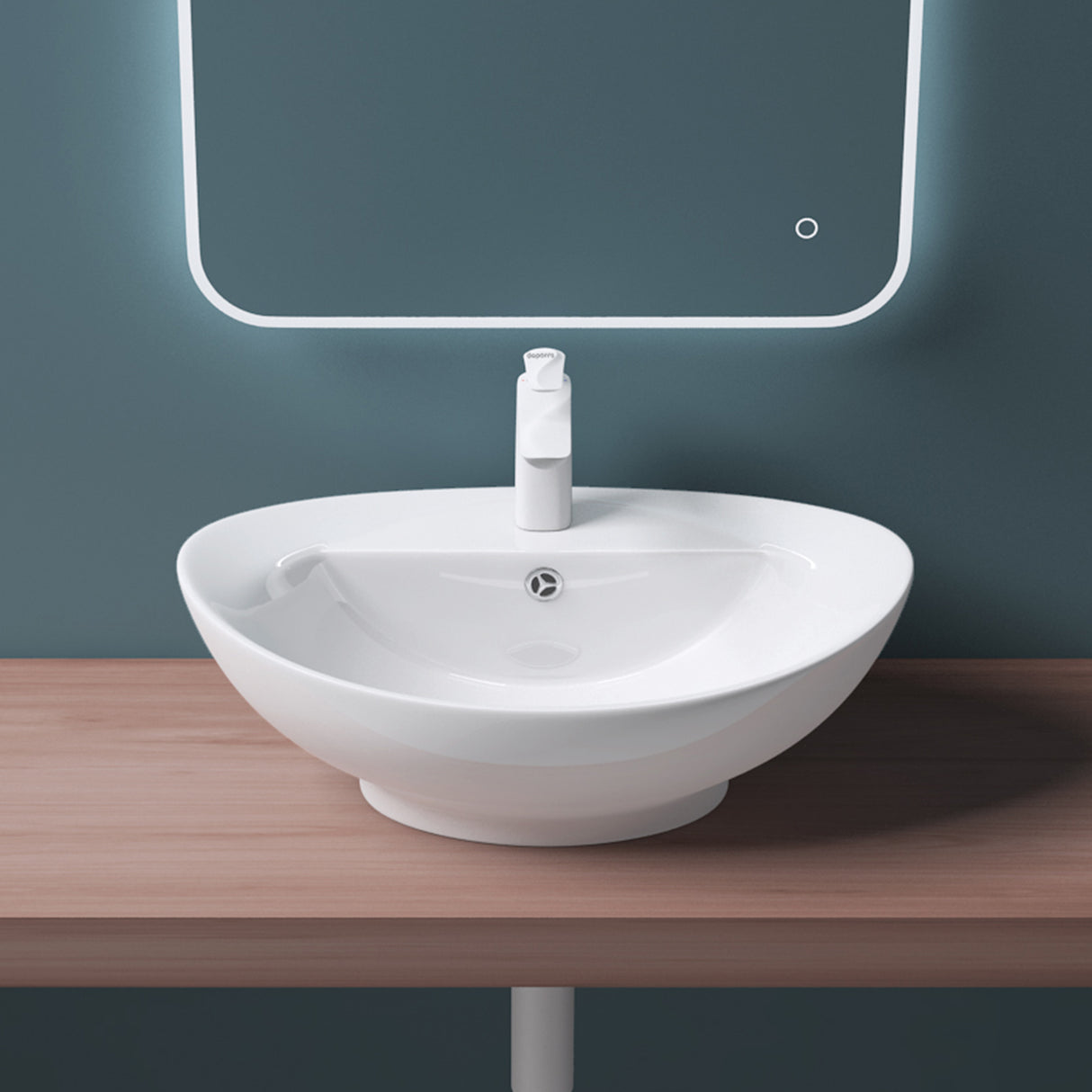 glasvilla Lavabo de encimera, blanco Bruselas302 de cerámica, con recubrimiento Nano