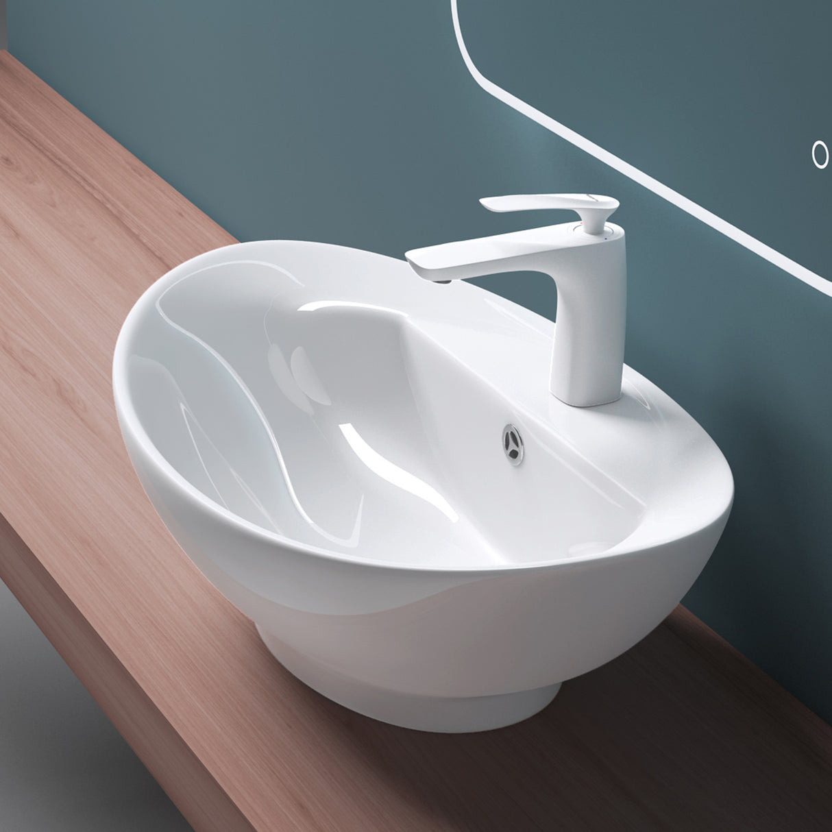 glasvilla Lavabo de encimera, blanco Bruselas302 de cerámica, con recubrimiento Nano