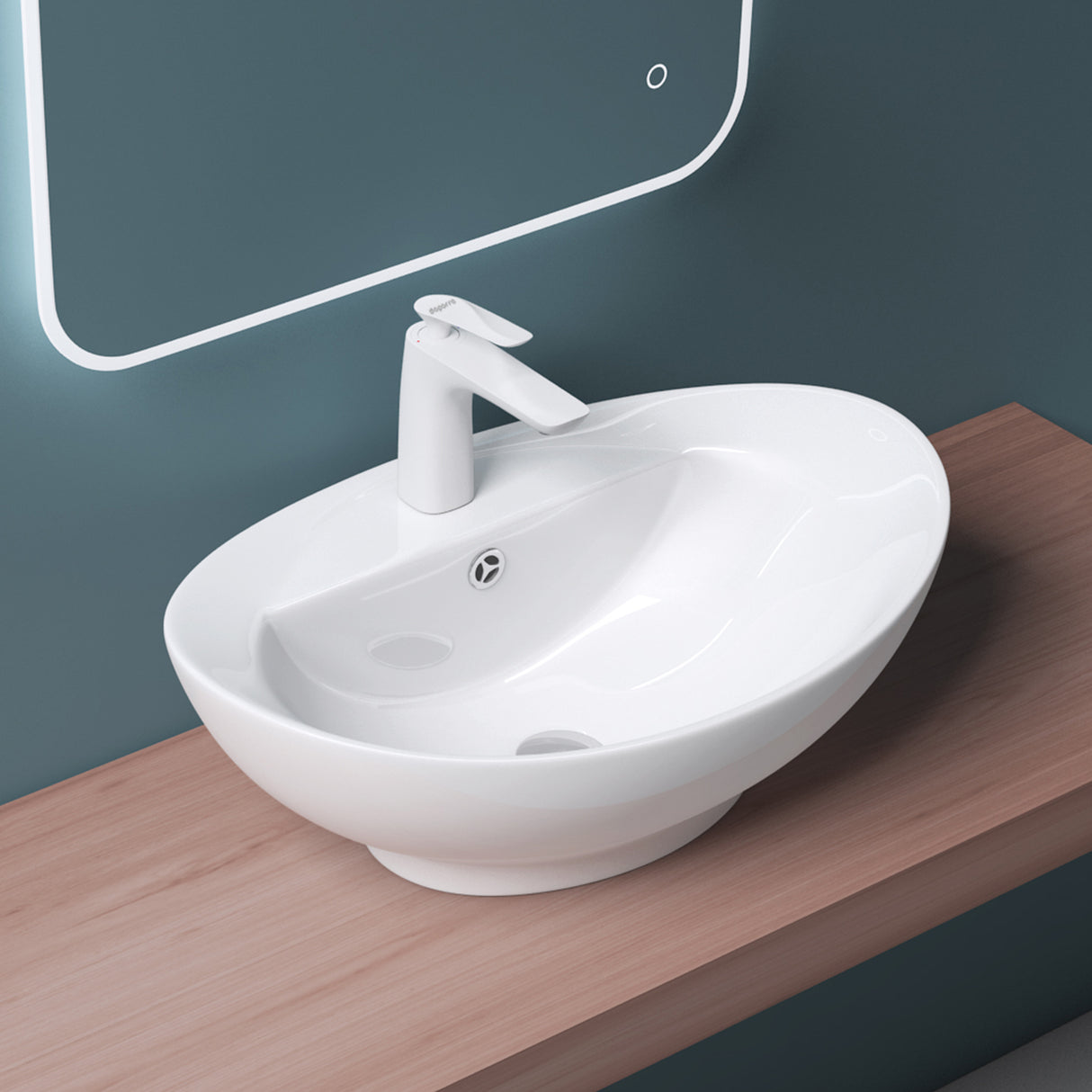 glasvilla Lavabo de encimera, blanco Bruselas302 de cerámica, con recubrimiento Nano