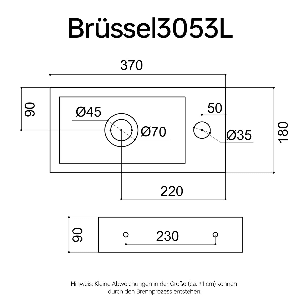 Lavabo Glasvilla pour WC invités, lavabo suspendu en céramique blanche avec nano-revêtement, Bruxelles 3053