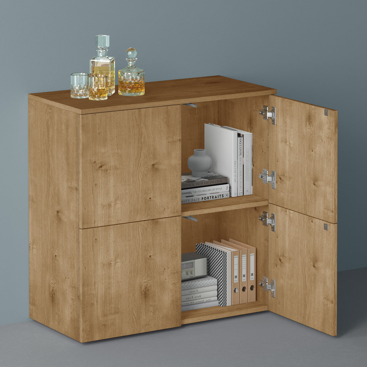 glasvilla Mobile Contenitore con 4 ante e 4 vani per Soggiorno, Sala da Pranzo, Camera da Letto Schrank04