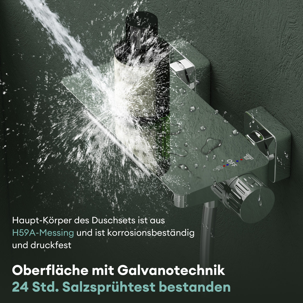 glasvilla Badewannenarmatur mit Handbrause Wasserfall Wannenarmatur Strahlarten Handbrause aus Messing inkl. Brausestange und Brauseschlauch