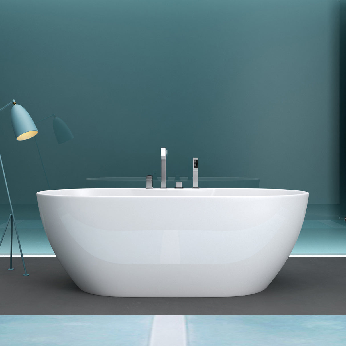 glasvilla Bañera Independiente Rectangular Acrílico Sanitario con Grifería Bañera de Pie