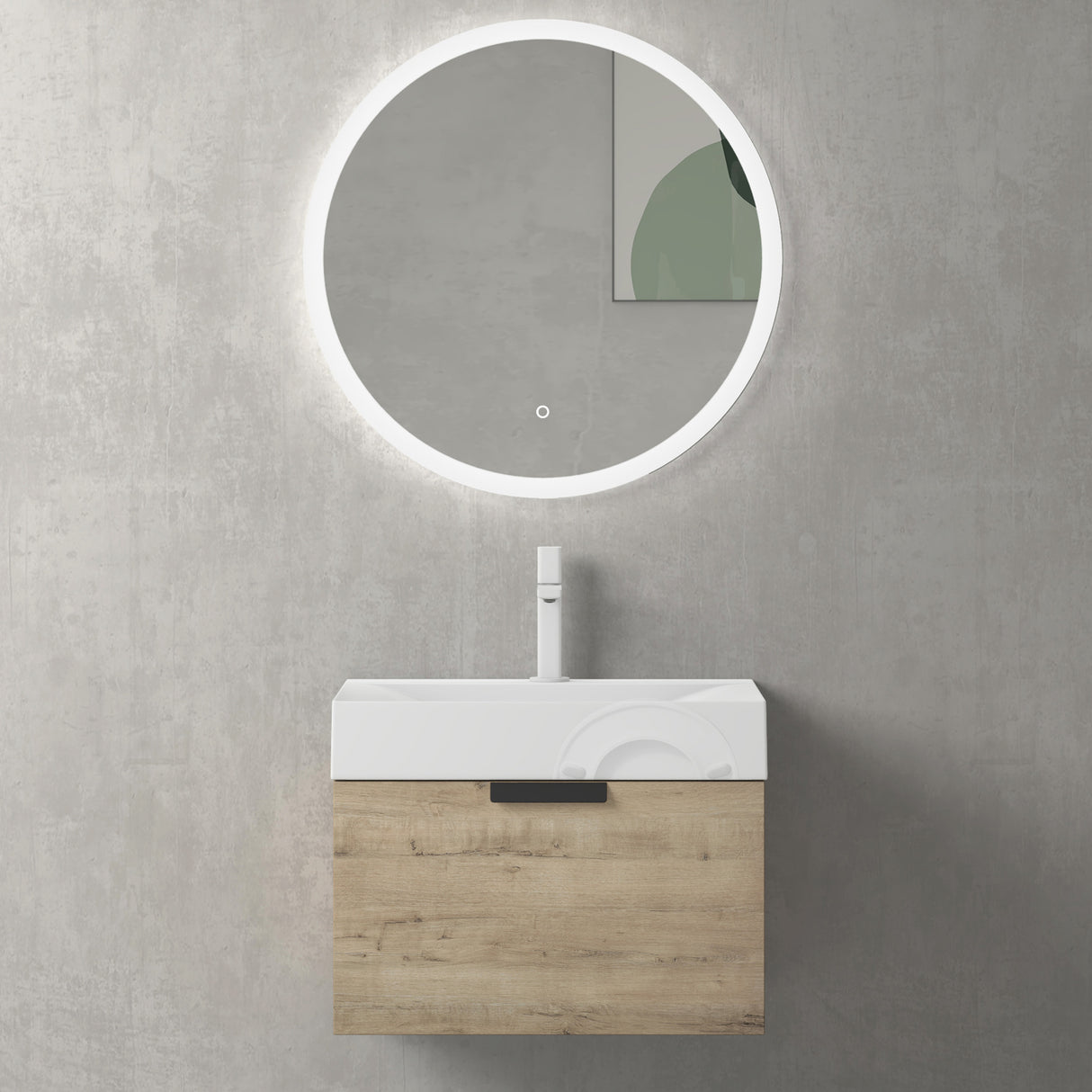 glasvilla Mobile Bagno Sospeso, Mobile da Bagno con Cassetto a Chiusura Soft-Close Include Lavabo, Lonato