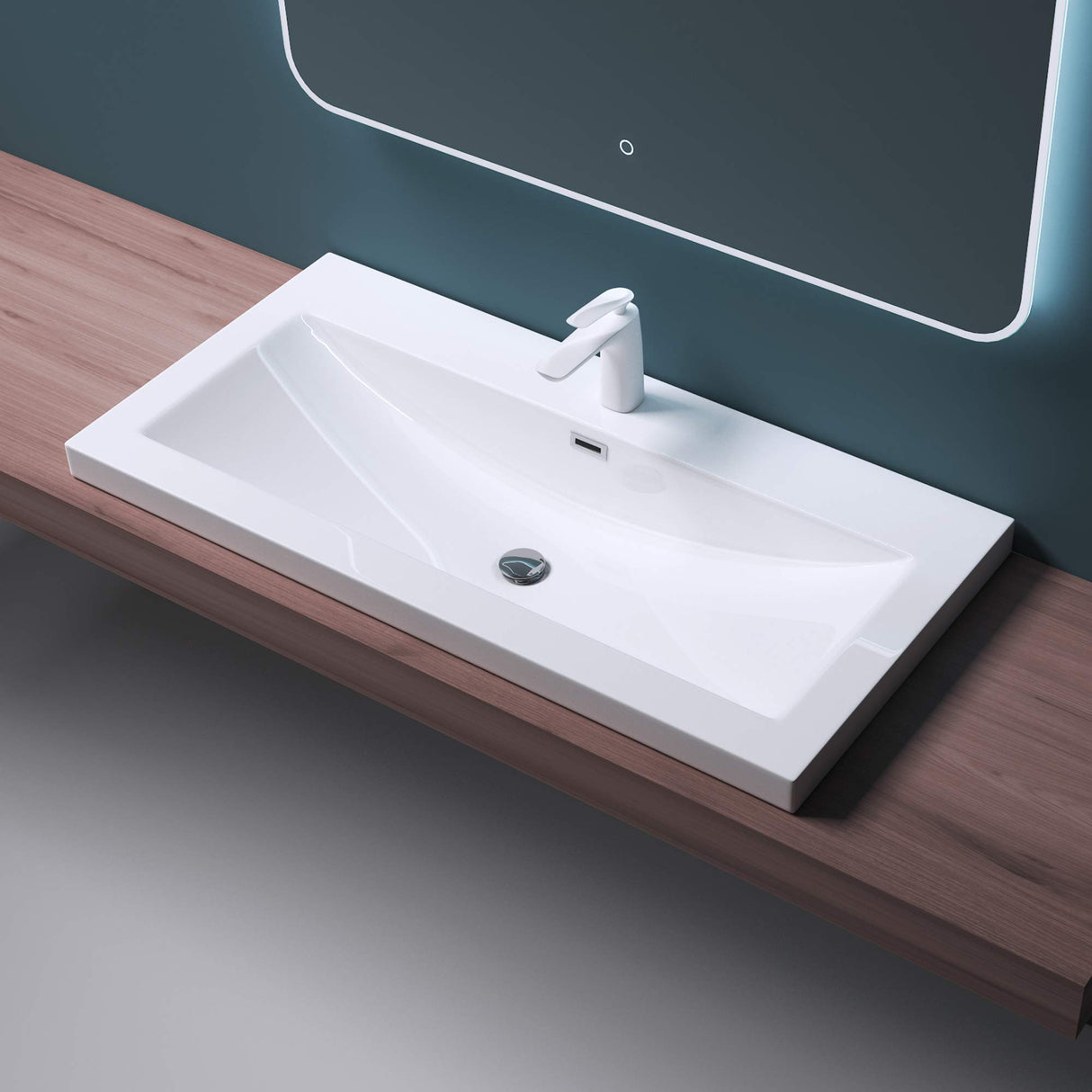 glasvilla lavabo lavabo empotrado cuenco de lavabo mueble de lavabo mineral rectangular 1 orificio para grifo función de desbordamiento Col01