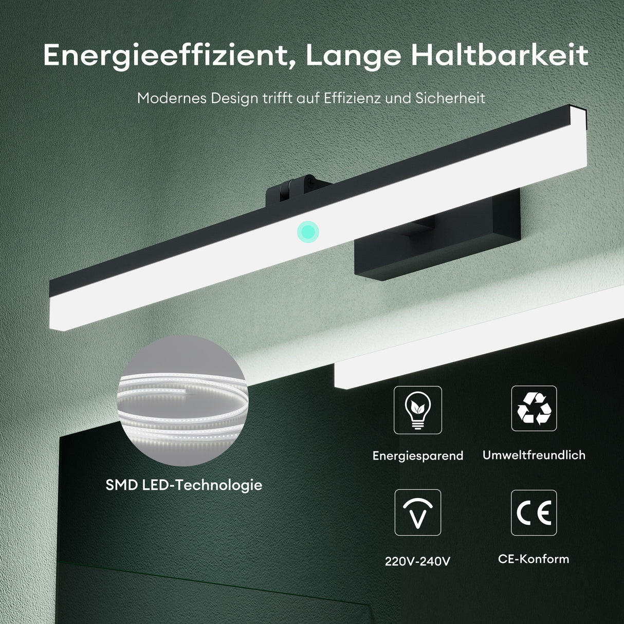 glasvilla Spiegelleuchte 40cm LED Badlampe | Spiegellampe, 6000K Badezimmer Lampe | 180° Drehbar 9W Luxaris