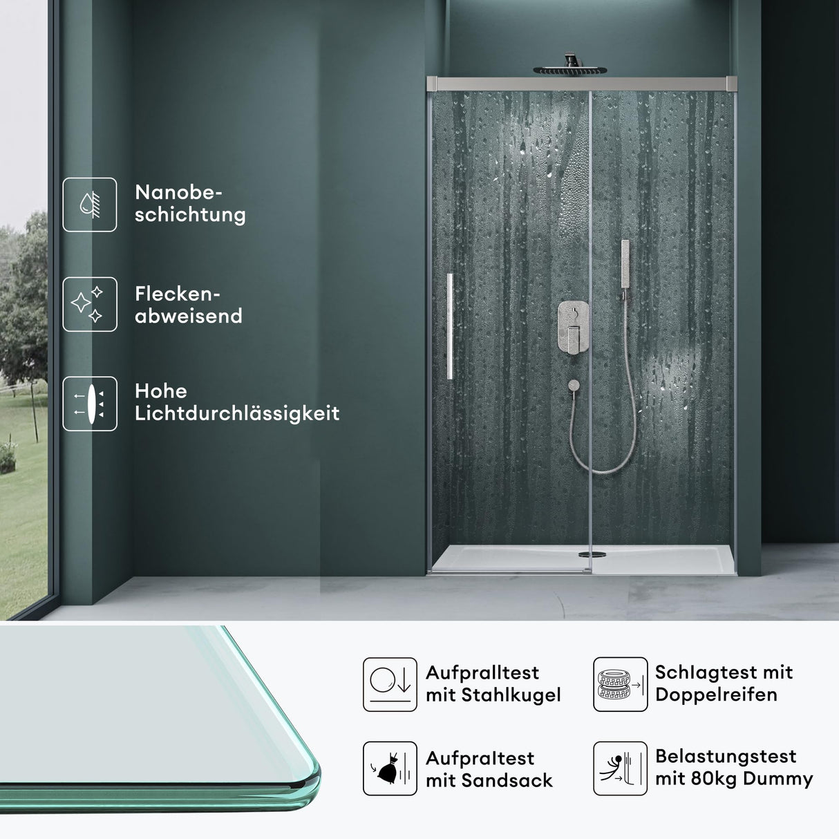 glasvilla Porte de Douche Porte de Niche Paroi de Douche Cabine de Douche Porte Coulissante Verre de Sécurité ESG 6mm Teramo12K