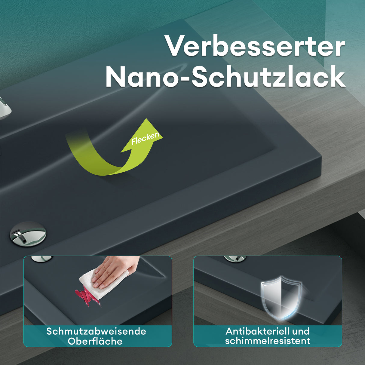 Lavabo Glasvilla, vasque encastrée, meuble-lavabo, en fonte minérale, rectangulaire, 1 trou de robinetterie, avec trop-plein, Col01