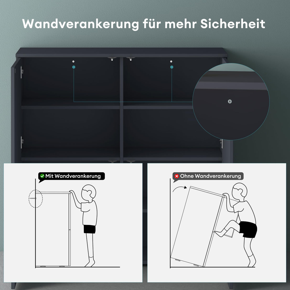 glasvilla Mobile Contenitore con 4 ante e 4 vani per Soggiorno, Sala da Pranzo, Camera da Letto Schrank04