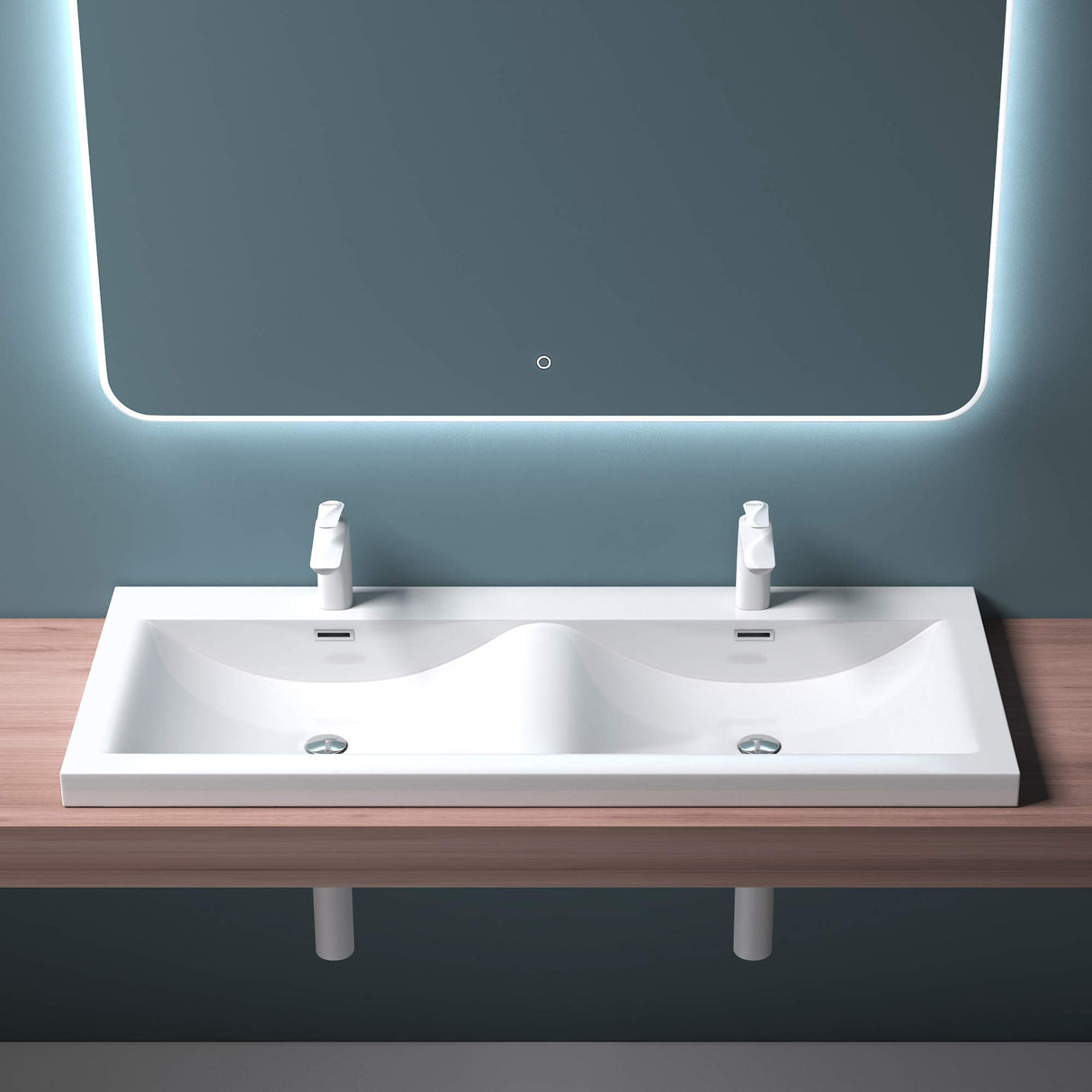 glasvilla lavabo de encastre lavabo 2 tinas mineral de resina rectangular 2 orificios para grifos función de desbordamiento Col03