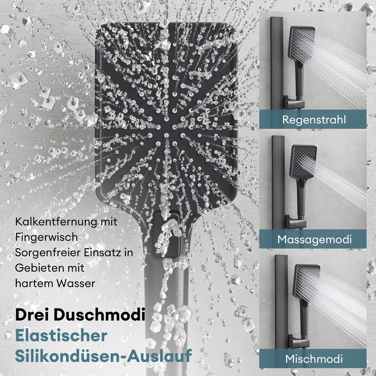 Système de douche Glasvilla avec pommeau de douche effet pluie, 3 jets, pommeau de douche réglable en hauteur avec bec inférieur en aluminium, système de douche 10