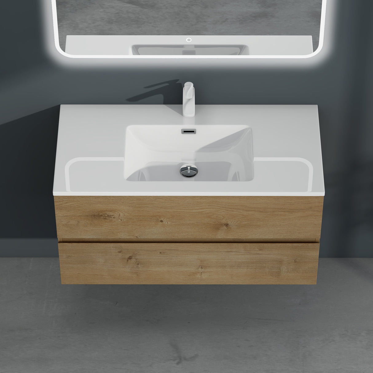 glasvilla Mobile Bagno Sospeso con 2 Cassetti Soft-close Mobiletto Bagno Include Lavabo da Marmo Fuso Aqualis