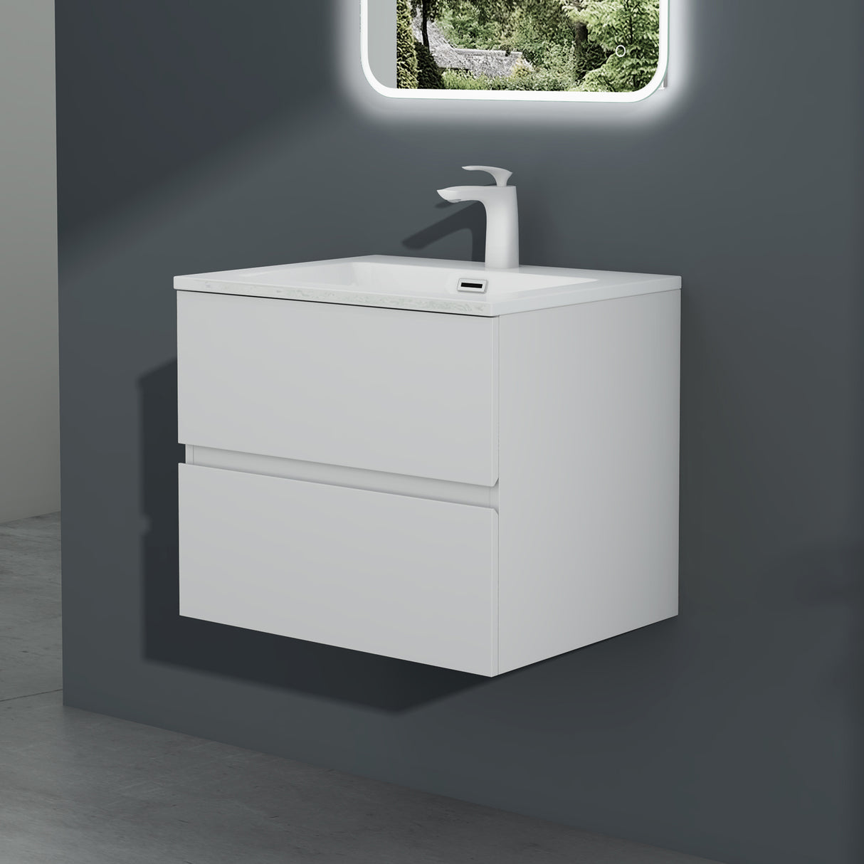 glasvilla Mobile Bagno Sospeso con 2 Cassetti Soft-close Mobiletto Bagno Include Lavabo da Marmo Fuso Aqualis