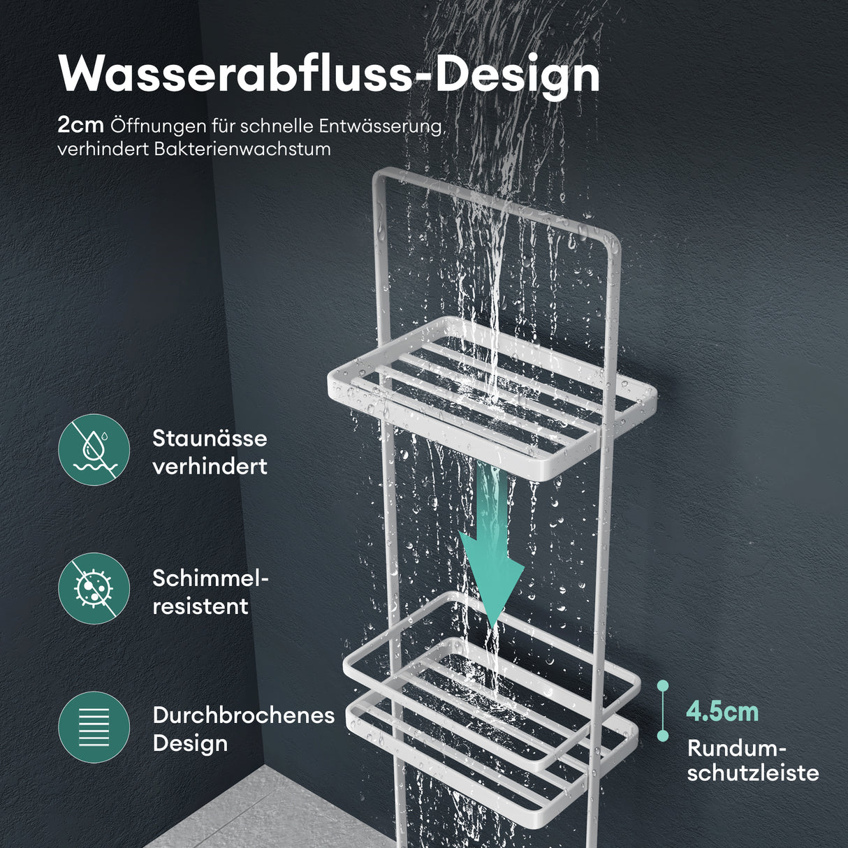 glasvilla Scaffale da Bagno di 3 Livelli 18x12.5x67.3cm, Scaffale Portaoggetti in Metallo Robusto con 4 Piedini Antiscivolo per Doccia, Reglo-02