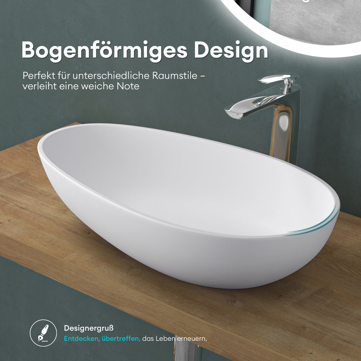 lavabo ovalado de encimera sin orificio para grifo y desagüe Col809