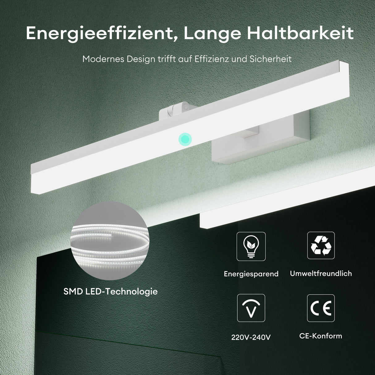 glasvilla Spiegelleuchte 40cm LED Badlampe | Spiegellampe, 6000K Badezimmer Lampe | 180° Drehbar 9W Luxaris