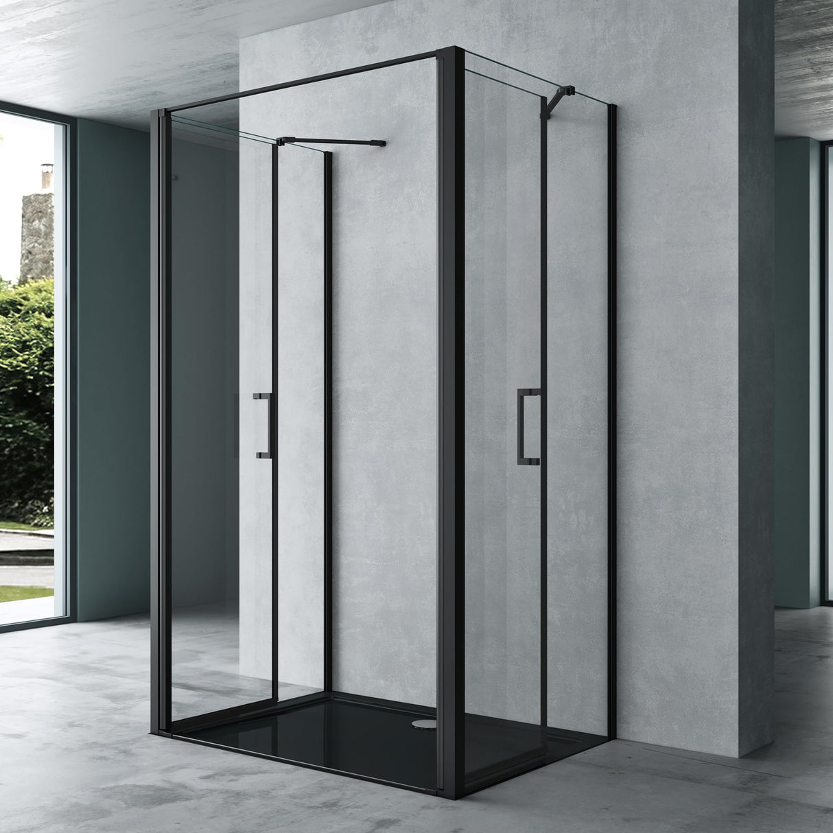 glasvilla Cabina de Ducha en Forma de U Separación de Ducha Cabina de Ducha Marco de Aluminio Vidrio de Seguridad ESG Vidrio Transparente Doble Puerta Negro Ravenna66UK