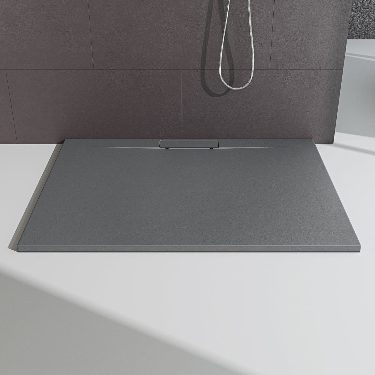 Receveur de douche Glasvilla pour cabine de douche, plat, rectangulaire, gris béton, en fonte minérale Lyra de haute qualité.