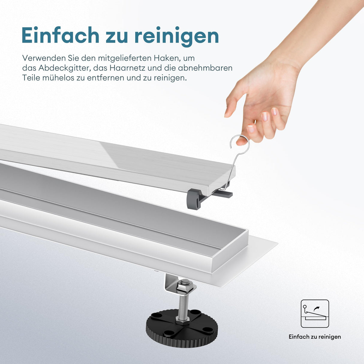 glasvilla Duschrinne desagüe de suelo de acero inoxidable | conjunto completo de canal de desagüe para baño | desagüe apto para azulejos 35L/min | filtro de pelo KE110