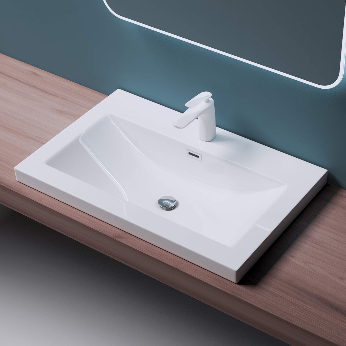 glasvilla lavabo lavabo empotrado cuenco de lavabo mueble de lavabo mineral rectangular 1 orificio para grifo función de desbordamiento Col01