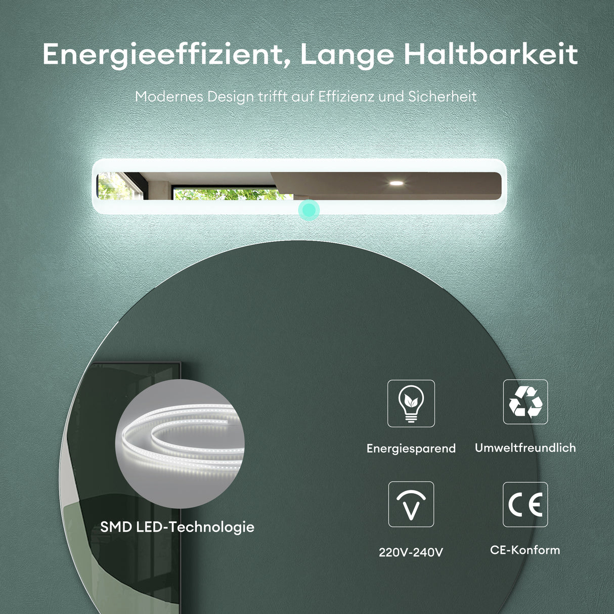 glasvilla Lampada da Specchio LED per Bagno | Lampada a Specchio 3000-6000K, Illuminazione da Parete 14W con 3 Temperature di Colore per Trucco LumaRay