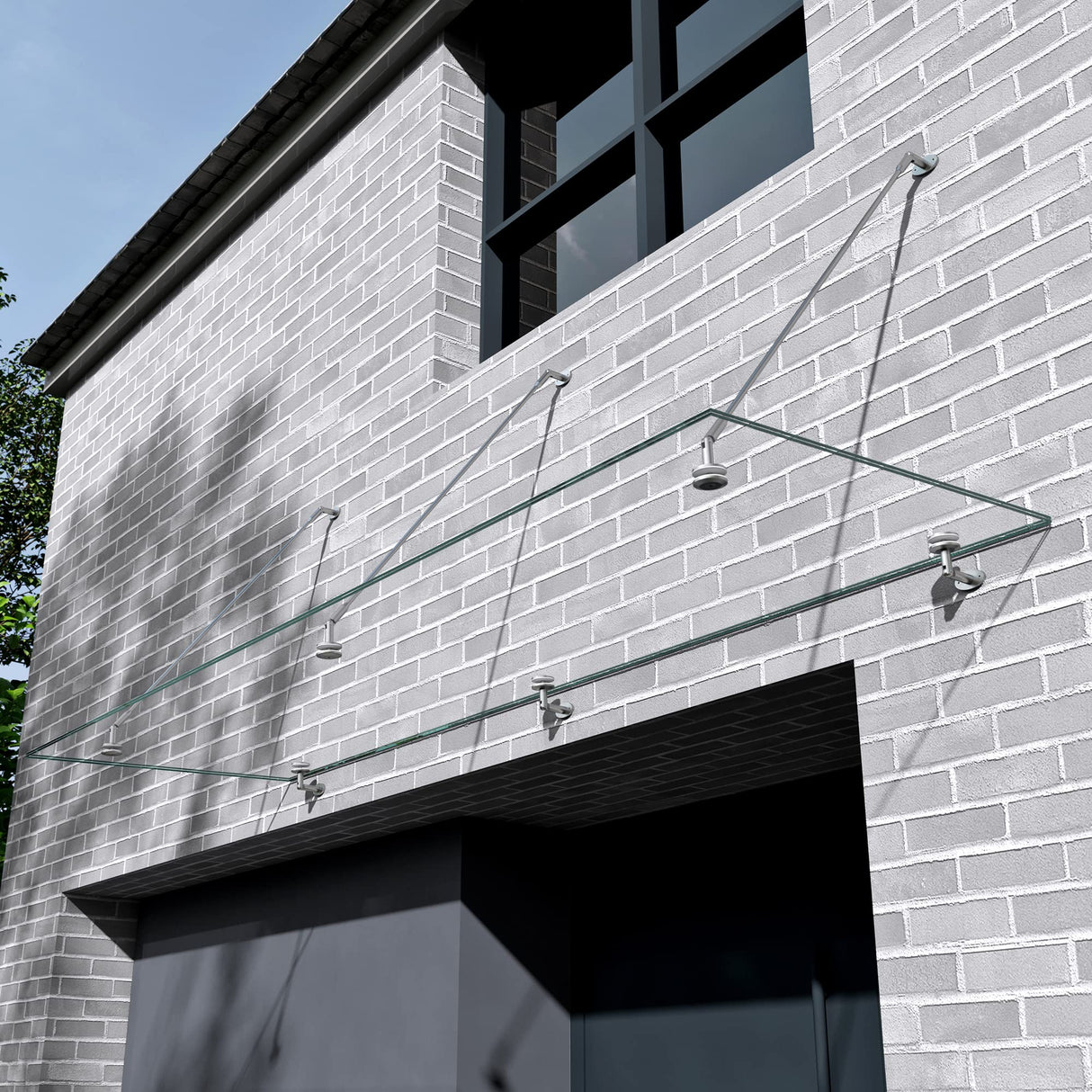 glasvilla Glasvordach Überdachung Transparente VSG con SGP Folie Vordach Edelstahl Wandhalterung Regenschutz Eingangsbereich VDG02K