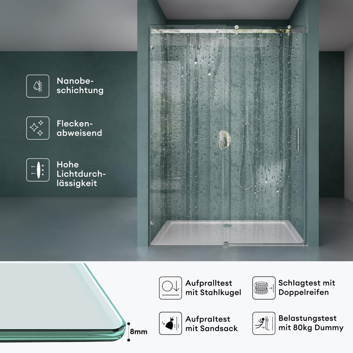 glasvilla Box Doccia per Nicchia in Vetro Trasparente 8mm Box Doccia con Porta Scorrevole in Vetro di Sicurezza ESG con Rivestimento Nano Teramo04-2