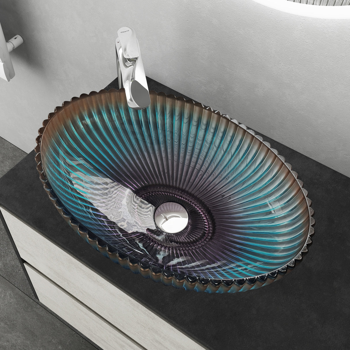 glasvilla Lavabo da Appoggio in Vetro Lavandino Bagno da Appoggio in Vetro Ovale