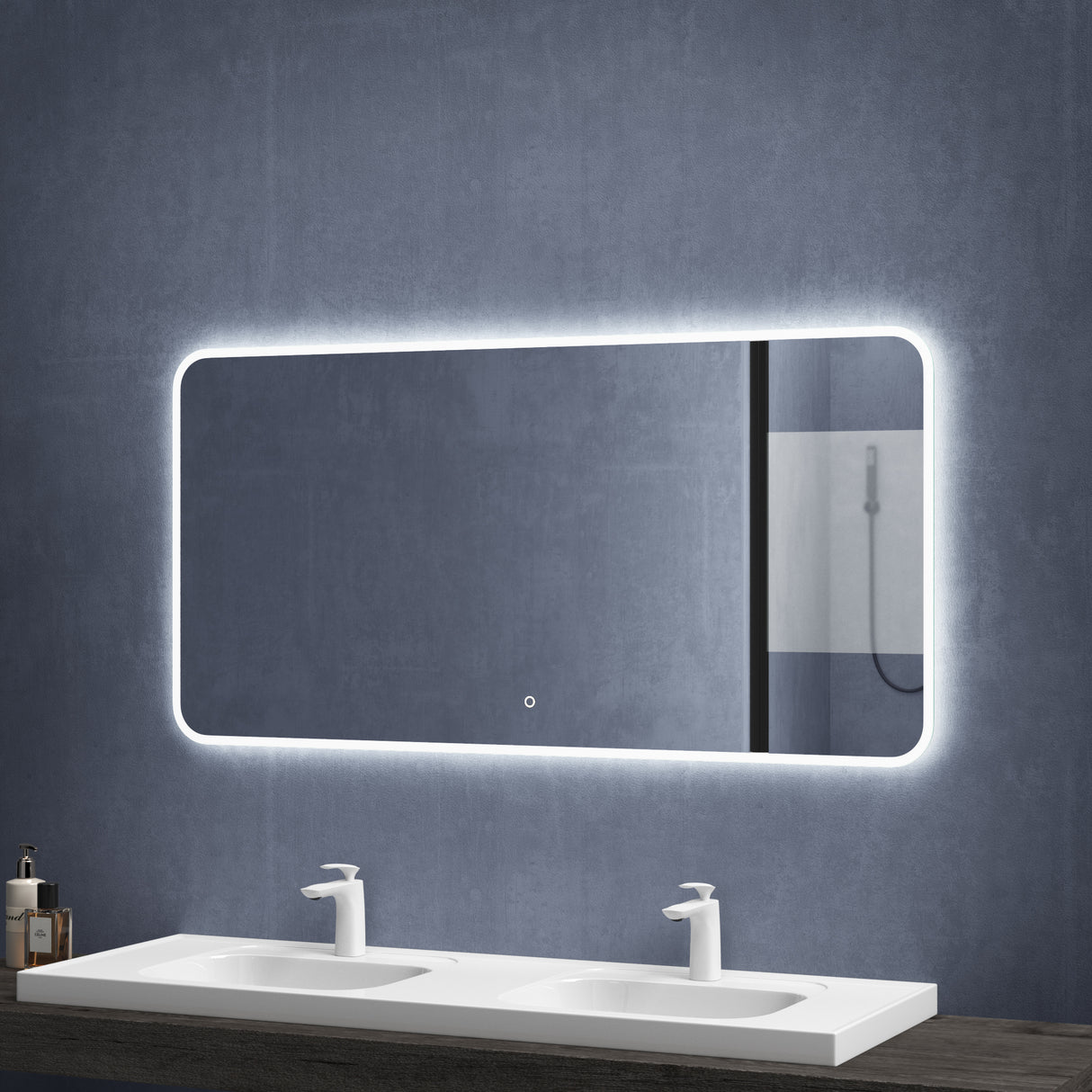 glasvilla Espejo de pared Espejo de baño LED Espejo de baño con interruptor táctil, libre de vaho gracias a la capa antifog