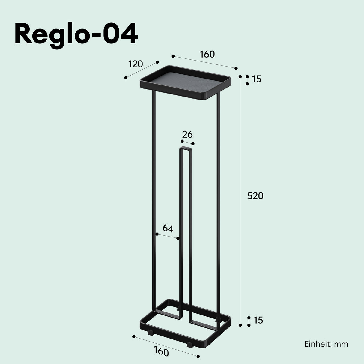 Porte-papier toilette sur pied Glasvilla avec étagère, support pour rouleau de papier toilette, 16 x 12 x 52 cm, Reglo-04
