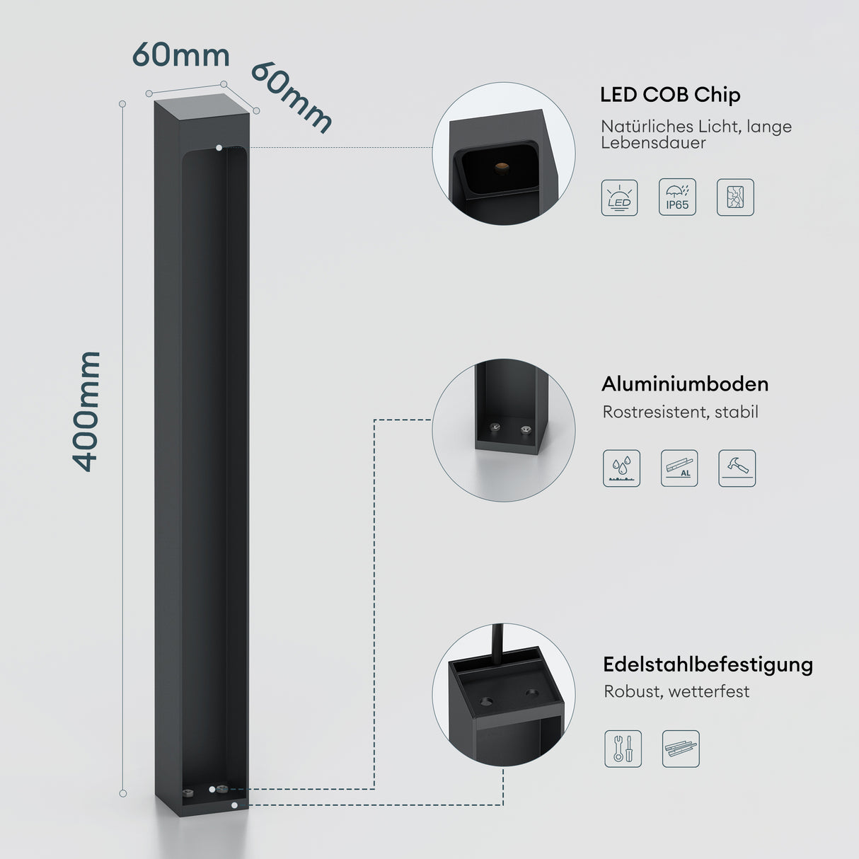 glasvilla Außenleuchte IP65 Wegeleuchte Außen | Außenpollerleuchte para jardín, 3000K Stehlampe Gartenlampe | Außenlampe Standleuchte 5W BaldersLights
