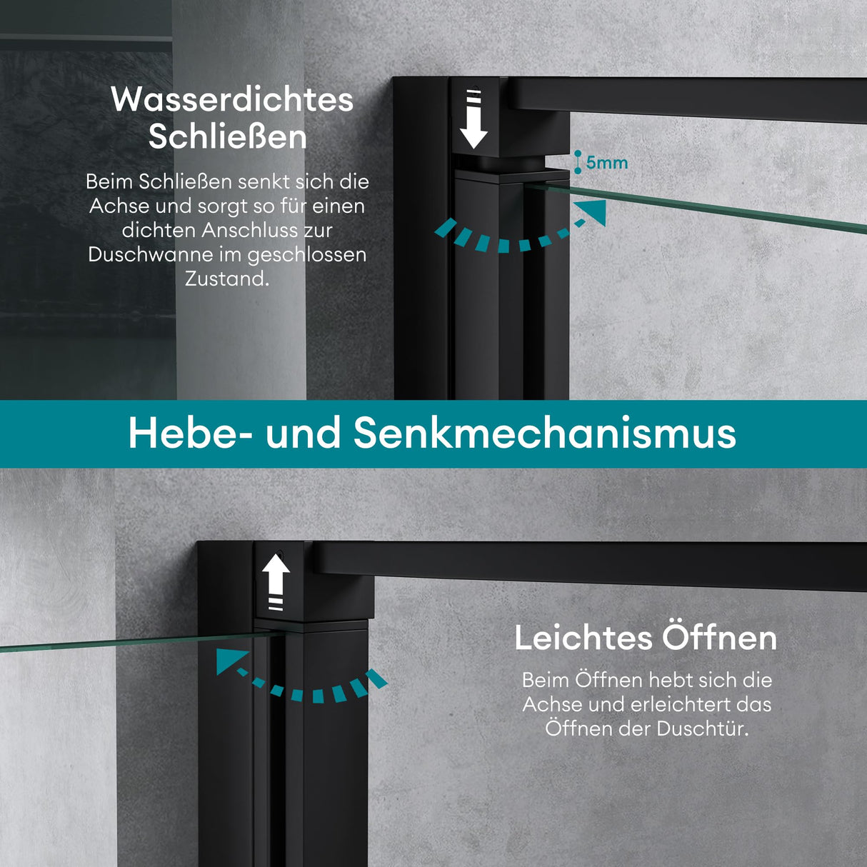 glasvilla Puerta de ducha Puerta de nicho ducha Separación de ducha Cromo y Negro Cabina de ducha Puerta oscilante 180° Doble puerta 8mm ESG Recubrimiento Nano Cristal transparente con mecanismo de elevación y descenso Teramo66