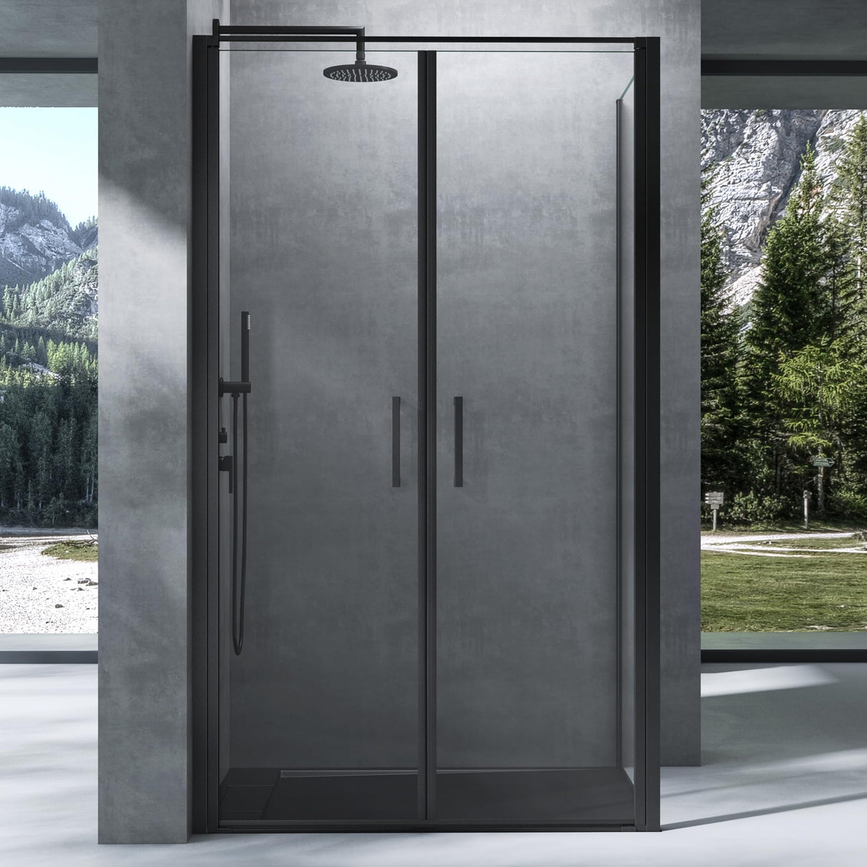 glasvilla Box Doccia in Vetro 8 mm Cabina Bagno Cromo e Nero con Porte Girevole Cabina Doccia in Vetro di Sicurezza ESG con Rivestimento Nano Ravenna66K